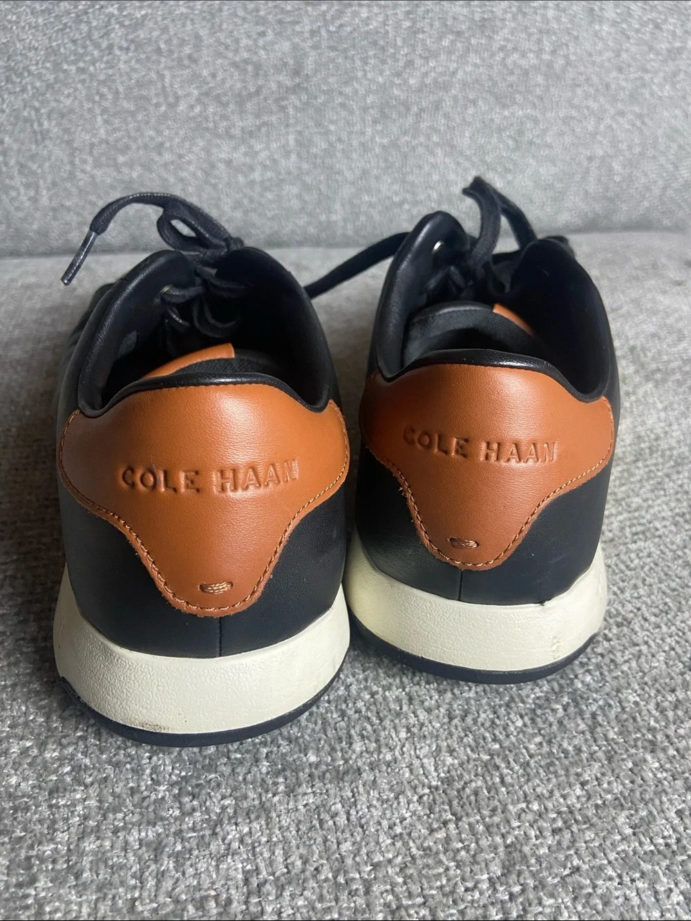 Cole Haan Black Leather Lace-Up Sneakers with Tan Heel Accent size 11.5 M